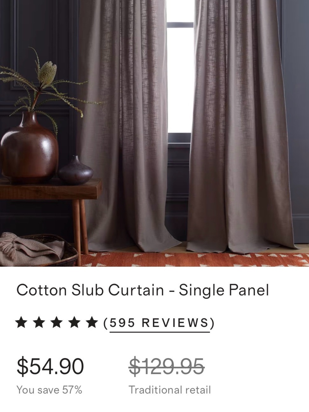 Quince Cotton Slub Curtain Panel -  Gray, 48x96